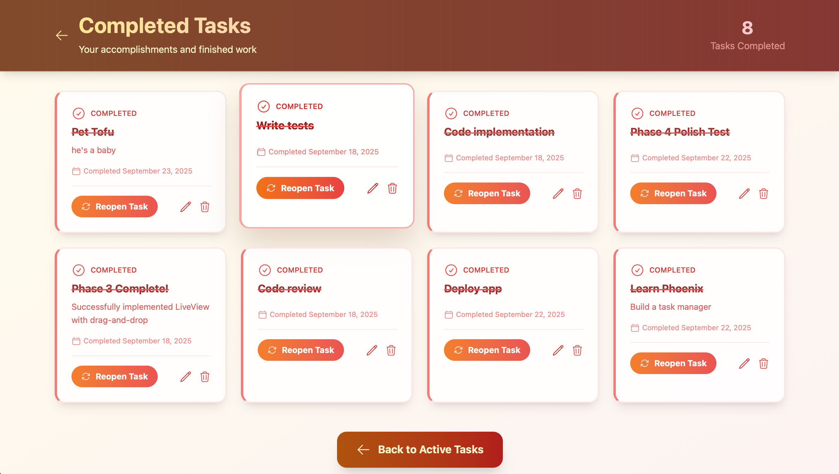 Screenshot showing completed tasks functionality